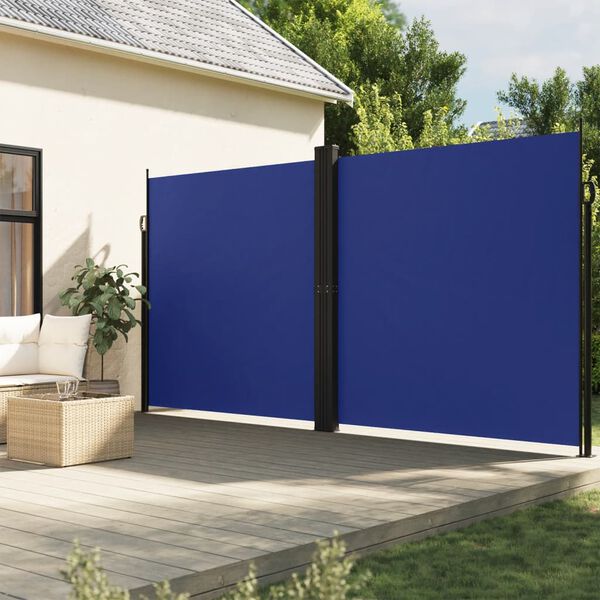 vidaXL Retractable Side Awning Blue Polyester with PU coating Large