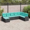 vidaXL Sofa Set with Cushion 8 pcs Black and Turquoise Poly Rattan