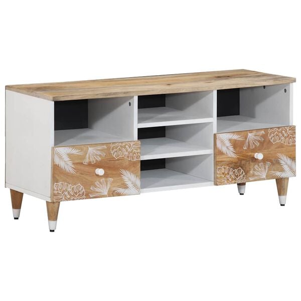 vidaXL TV Cabinet Natural Mango Wood with White