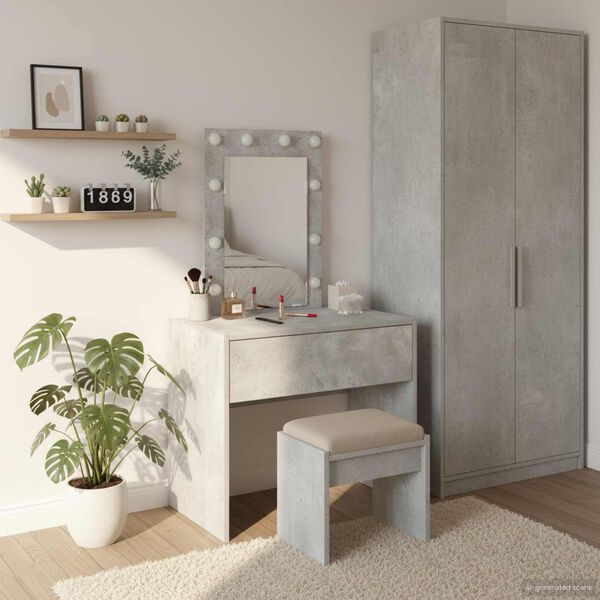 vidaXL Dressing Table Grey 23.62 x 15.75 x 27.56 in Engineered Wood