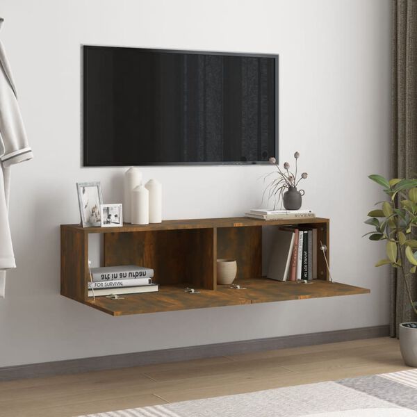 vidaXL TV Wall Cabinet Smoked Oak Engineered Wood 47.2x11.8x11.8 in