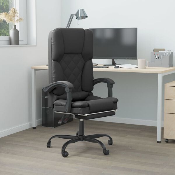 vidaXL Massage Office Chair Black Faux leather, metal, plywood