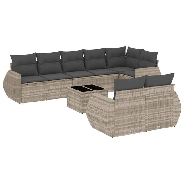 vidaXL Garden Sofa Set Light grey PE rattan Large Removable Covers