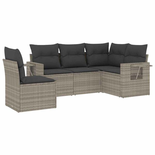 vidaXL Garden Sofa Set Light Grey PE Rattan 5 Piece Modular