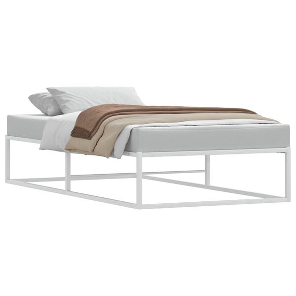 vidaXL Bed Frame White Powder-Coated Metal Single Single Bed Frame