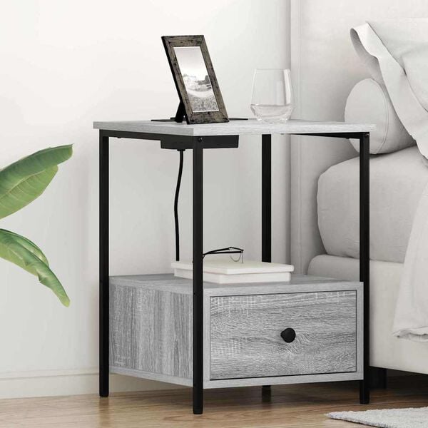 vidaXL Bedside Cabinet Grey Sonoma 16.54 x 16.14 x 22.05 in