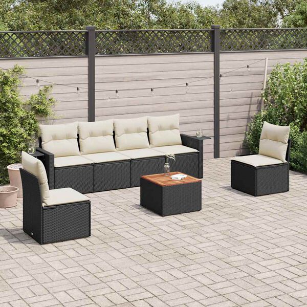 vidaXL Garden Sofa Set Black, Cream White