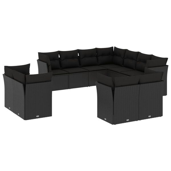 vidaXL Garden Sofa Set Black Steel, Poly Rattan Large Modular