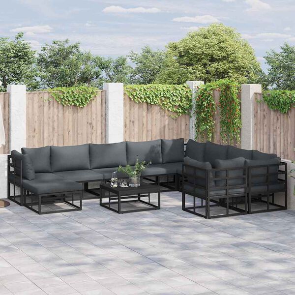vidaXL Garden Sofa Set with Cushion 11 pcs Black Aluminium