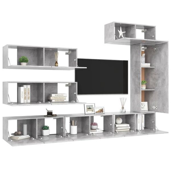vidaXL TV Cabinet Set Set of 7 Concrete Grey Engineered wood