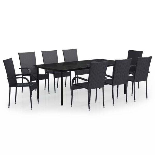 vidaXL Garden Dining Set Black PE Rattan, Powder-Coated Steel, Glass Large