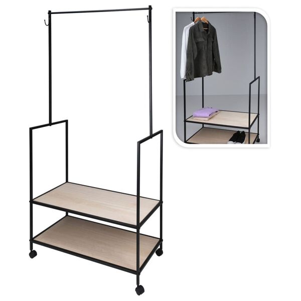 H&S Collection Garment Rack Black Metal and MDF Standard Rollable