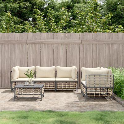 vidaXL 6 Piece Patio Lounge Set with Cushions Anthracite Poly Rattan
