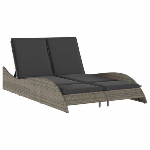 vidaXL Patio Sun Lounger Gray PE rattan Dual seat large outdoor lounger
