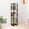 vidaXL Book Cabinet Natural Wood, Black Solid Pine Wood, Metal 4-Tier