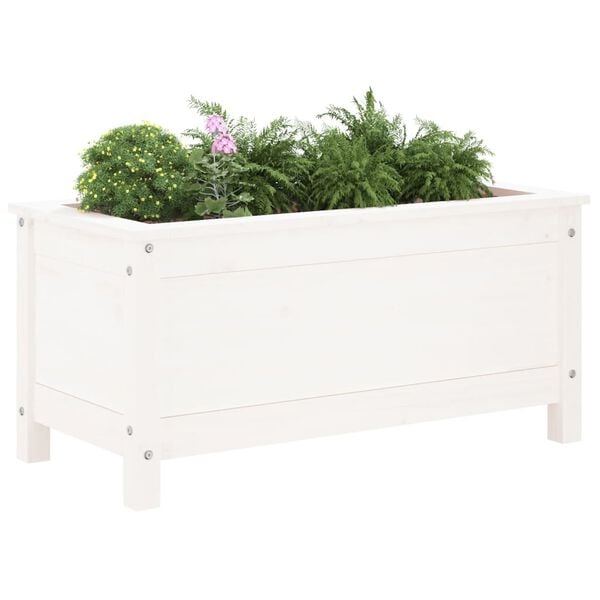 vidaXL Garden Planter White Solid pine wood Medium Decorative Inlays
