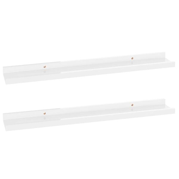 vidaXL Wall Shelf Set of 2 High gloss white MDF 23.6x3.5x1.2 in