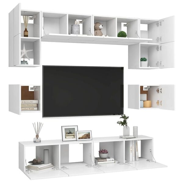 vidaXL 8 Piece TV Stand Set White Engineered Wood