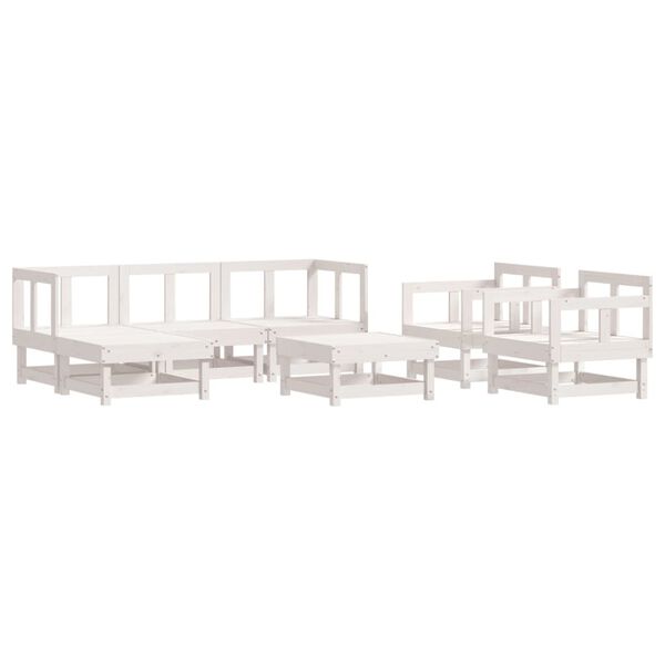 vidaXL Garden Lounge Set White Solid pine wood, Oxford fabric 7 Piece Set