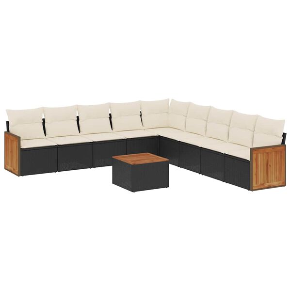 vidaXL Garden Sofa Set Black and Cream White