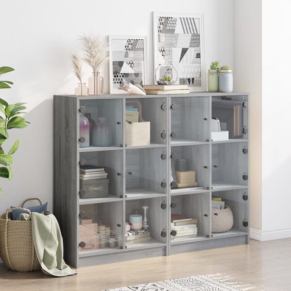 vidaXL Bookcase Grey Sonoma Engineered wood, Glass Large Bookcase