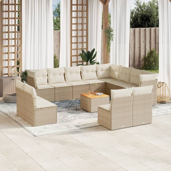 vidaXL Garden Sofa Set Beige PE rattan Large UV-resistant materials