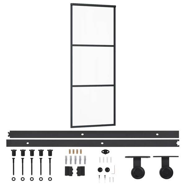 vidaXL Sliding Door with Hardware Set ESG Glass&Aluminium 29.9x80.7"(151008+145262)