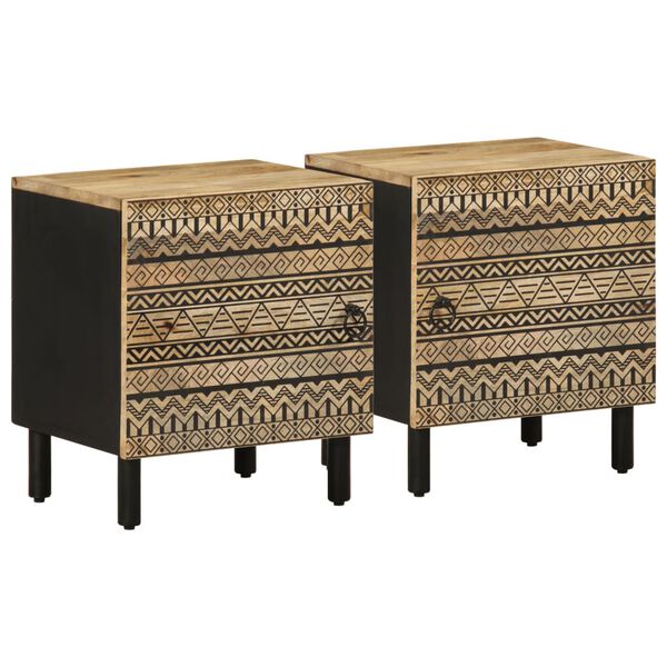 vidaXL Bedside Cabinet Set of 2 Black Solid rough mango wood, iron Small