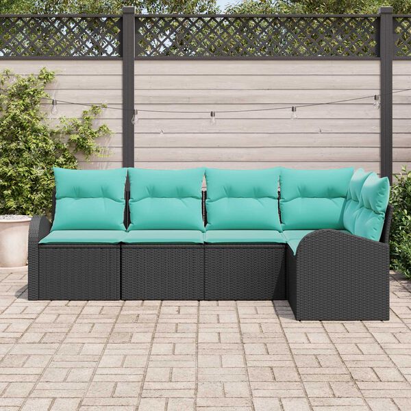vidaXL Garden Sofa Set 5 pcs Black and Turquoise Poly Rattan