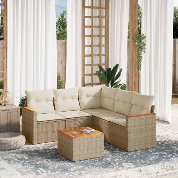 vidaXL Garden Sofa Set Beige PE Rattan Large Adjustable Feet