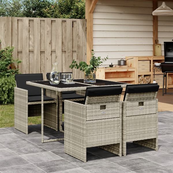 vidaXL Garden Dining Set Light Grey PE rattan 4-seater Foldable