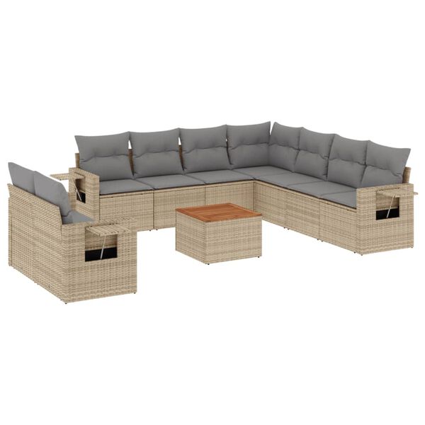 vidaXL Garden Sofa Set Beige PE rattan Large Modular Garden Sofa Set