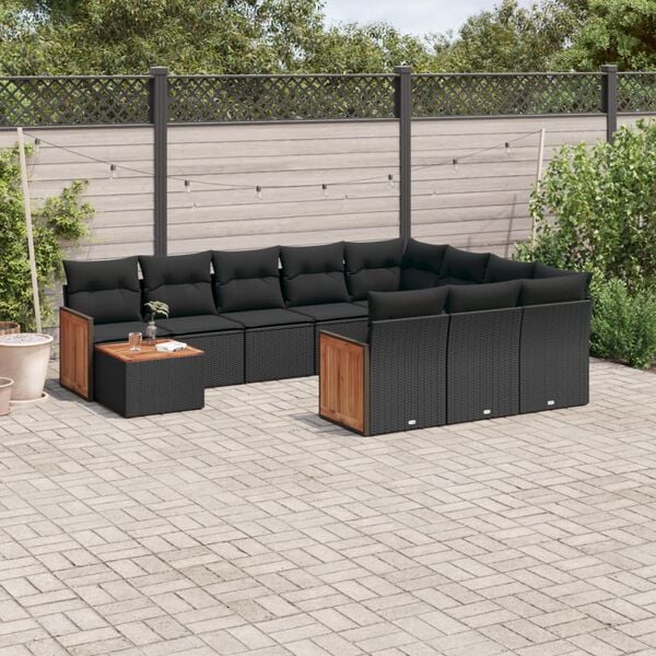 vidaXL Garden Sofa Set Black PE Rattan Large Adjustable Feet
