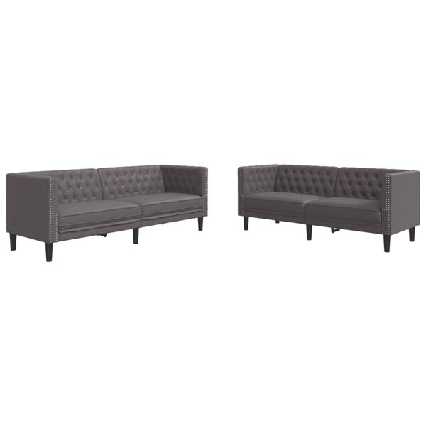 vidaXL 2 Piece Chesterfield Sofa Set Gray Faux Leather