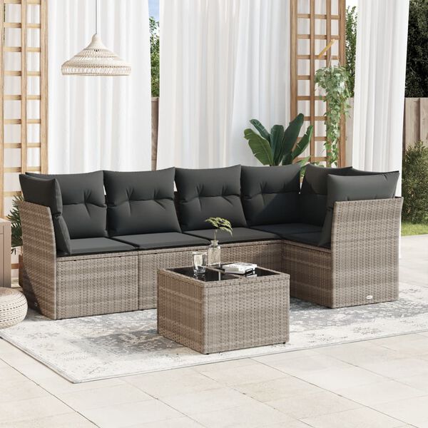 vidaXL Garden Sofa Set Light Grey PE Rattan 6 Piece Set Removable Covers