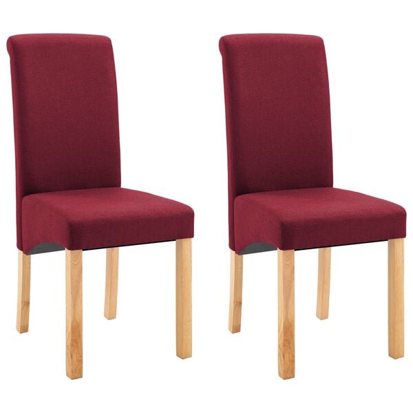 vidaXL Dining Chair Set of 2 Red Fabric and Wood Standard Ergonomic