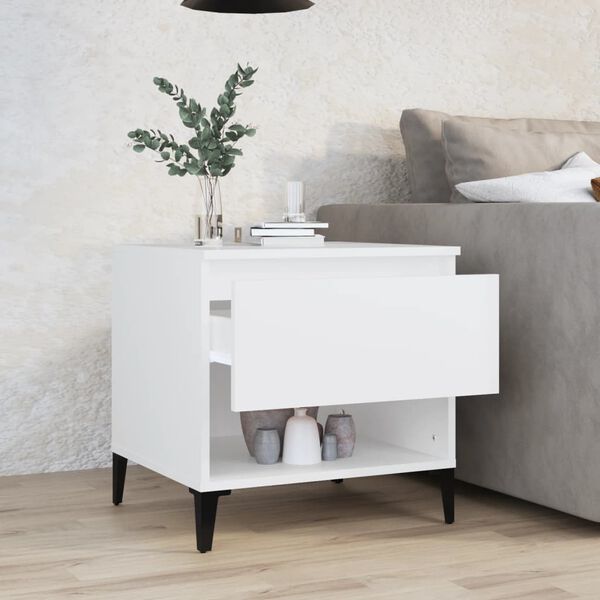 vidaXL Side Table White Engineered wood, Metal Small Side Table Square