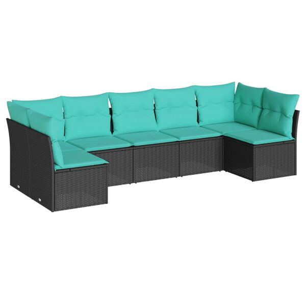 vidaXL Garden Sofa Set Black, Blue PE Rattan, Powder-coated steel, Polyester