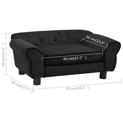 vidaXL Dog Sofa Black 28.3"x17.7"x11.8" Plush