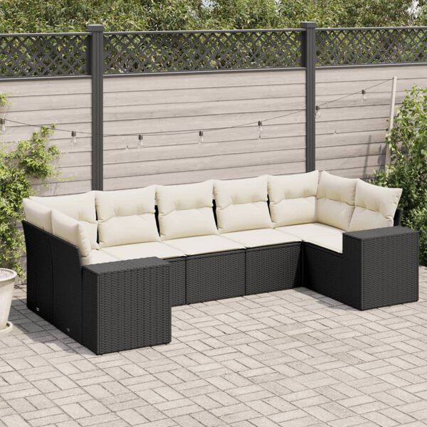 vidaXL Garden Sofa Set Black with cream cushions