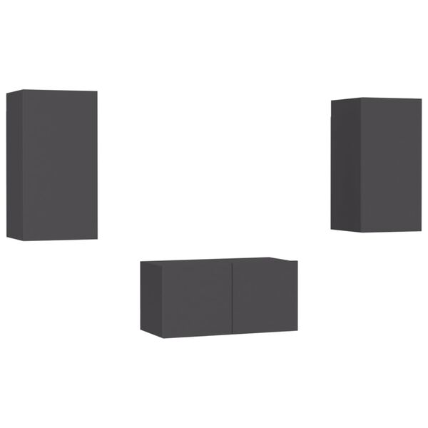 vidaXL TV Cabinet Set of 3 Grey Engineered Wood Compact TV Cabinets