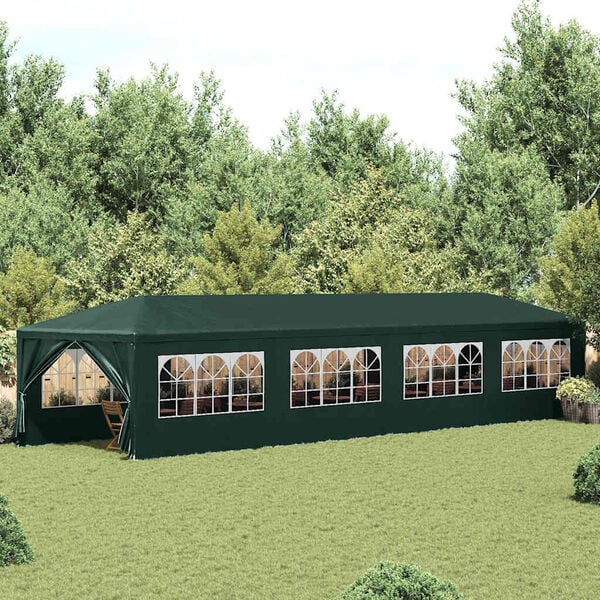 vidaXL Party Tent Green PE roof and side panels, steel frame 10 x 40 ft