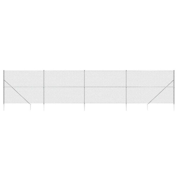 vidaXL Chain Link Fence with Spike Anchors Silver 5.2'x32.8'