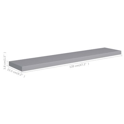 vidaXL Floating Wall Shelf Gray 47.2"x9.3"x1.5" MDF