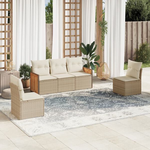 vidaXL Garden Sofa Set Beige PE Rattan, Powder-Coated Steel 5-seater
