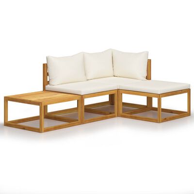 vidaXL 4 Piece Patio Lounge Set with Cushion Cream Solid Acacia Wood