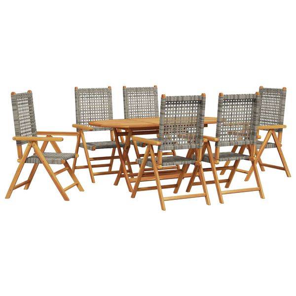 vidaXL Garden Dining Set 7 pcs Gray Solid acacia wood and poly rattan