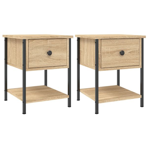 vidaXL Bedside Table Set of 2 Sonoma oak Engineered wood, iron Medium