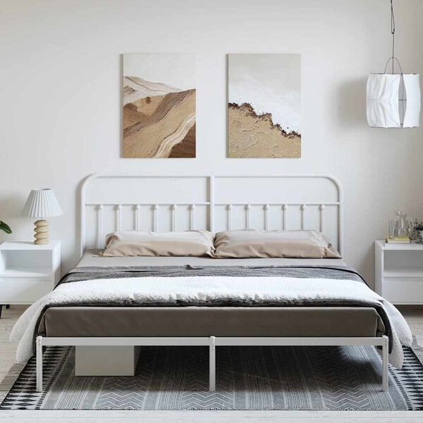 vidaXL Bed Frame White Powder-Coated Steel 76 in x 80 in Industrial
