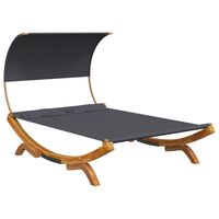 vidaXL Patio Lounge Bed with Canopy 65"x79.9"x49.6" Solid Bent Wood Anthracite